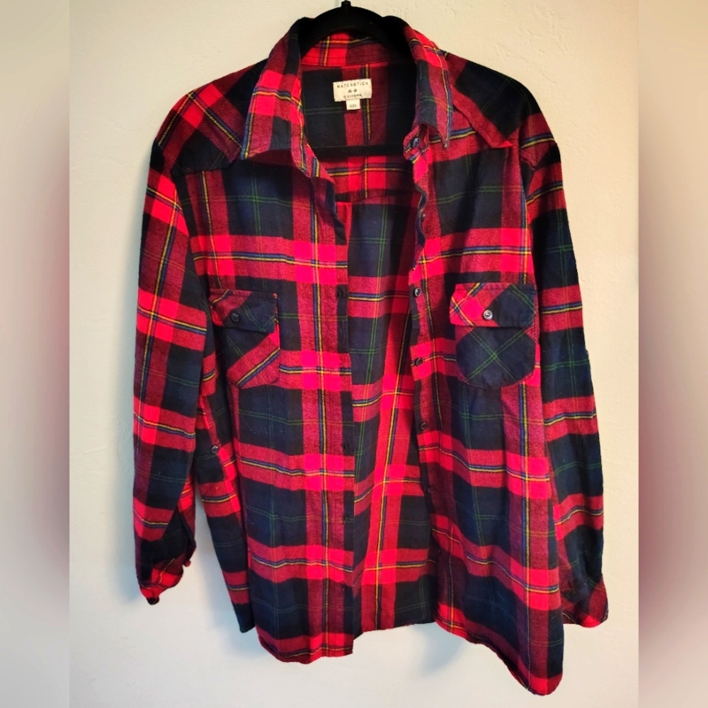 Matchstick women's Flannel Shirt size XXL Red Check Button Up Roll Up Sleeve